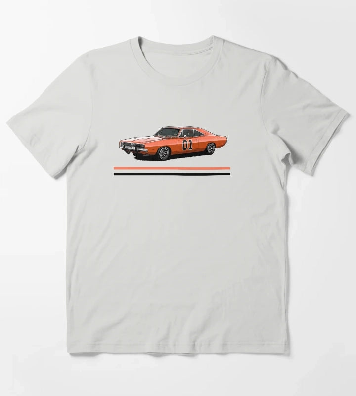 Dukes Of Hazard General Lee Car Print Stripes T-Shirt Light Grey