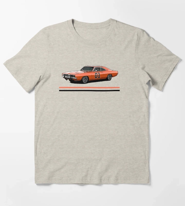 Dukes Of Hazard General Lee Car Print Stripes T-Shirt Cream