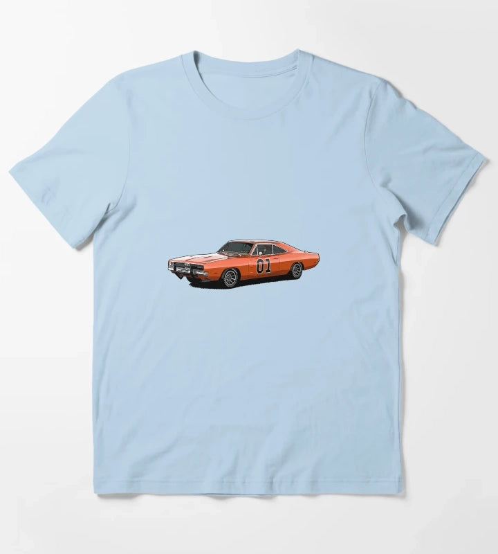 Dukes Of Hazard General Lee Car Print T-Shirt Sky Blue