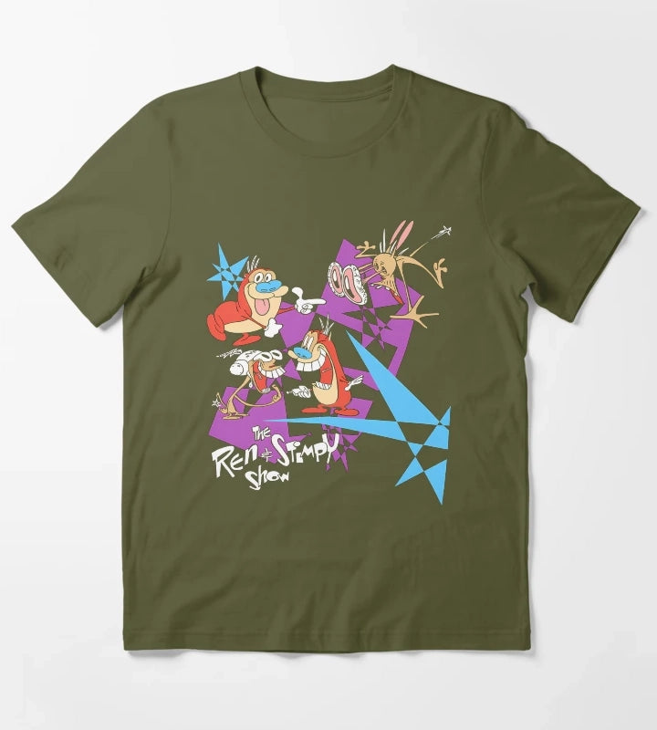Duo of Expressive Animated Characters T-Shirt Olive Green