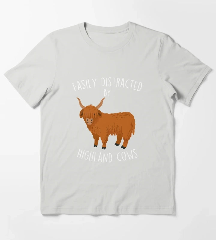 Easily Distracted by Highland Cows T-Shirt Light Grey