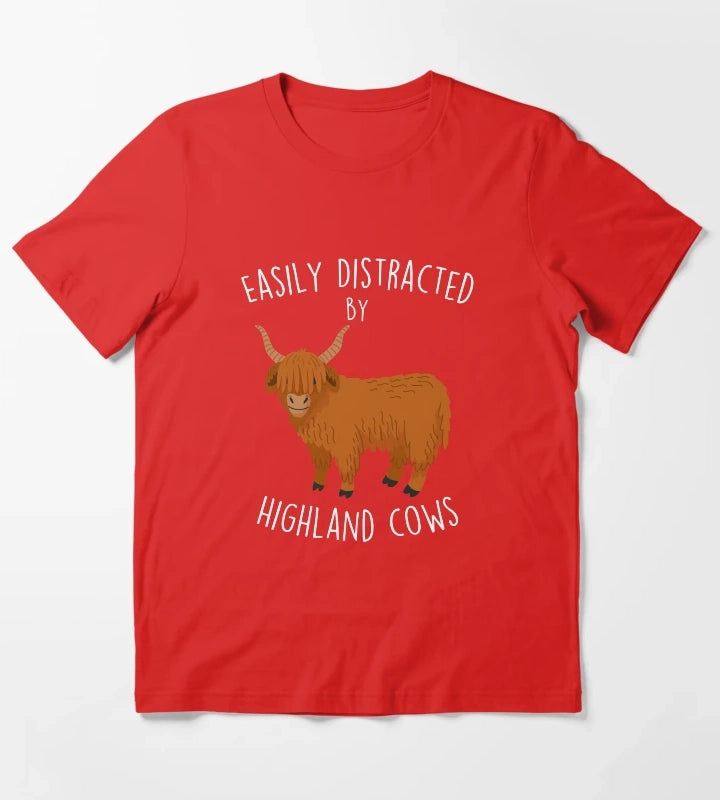 Easily Distracted by Highland Cows T-Shirt Red