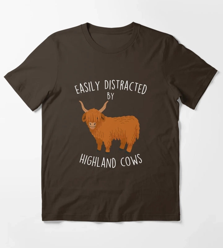 Easily Distracted by Highland Cows T-Shirt Brown