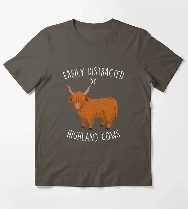 Easily Distracted by Highland Cows T-Shirt Dark Grey
