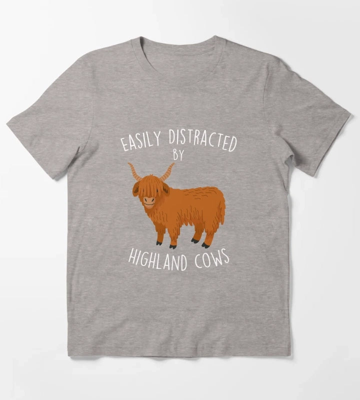 Easily Distracted by Highland Cows T-Shirt Heather Grey