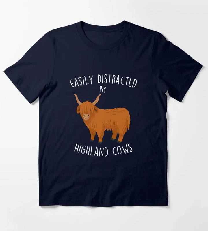 Easily Distracted by Highland Cows T-Shirt Navy