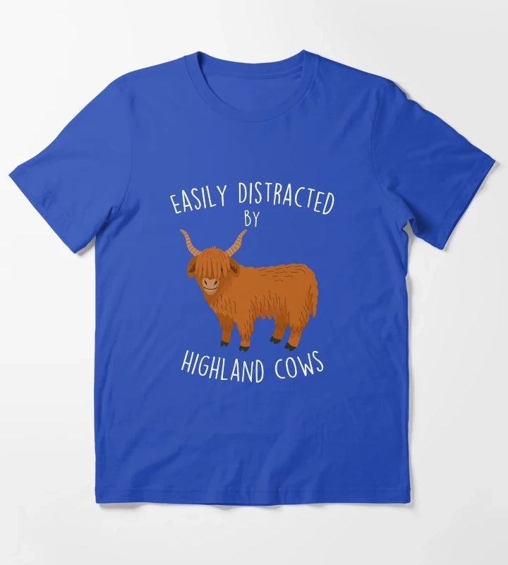 Easily Distracted by Highland Cows T-Shirt Blue