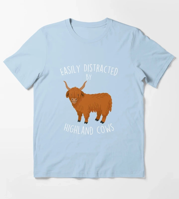 Easily Distracted by Highland Cows T-Shirt Sky Blue