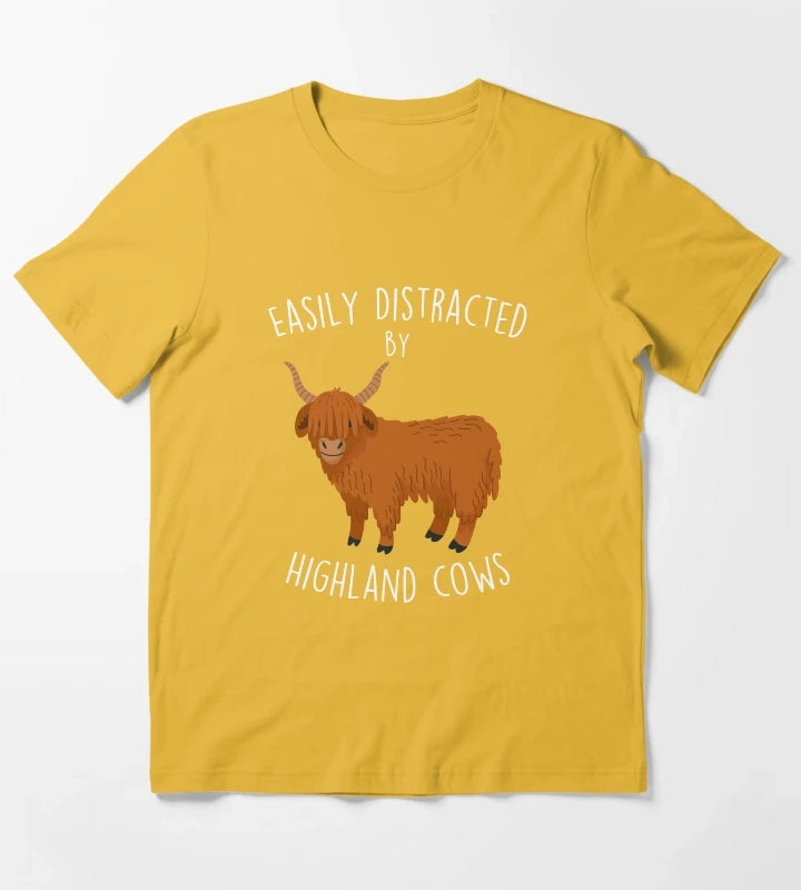 Easily Distracted by Highland Cows T-Shirt Yellow