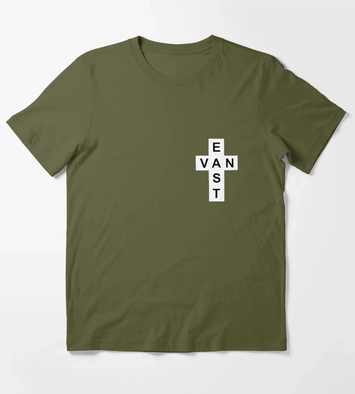 East Van White Cross T-Shirt Olive Green
