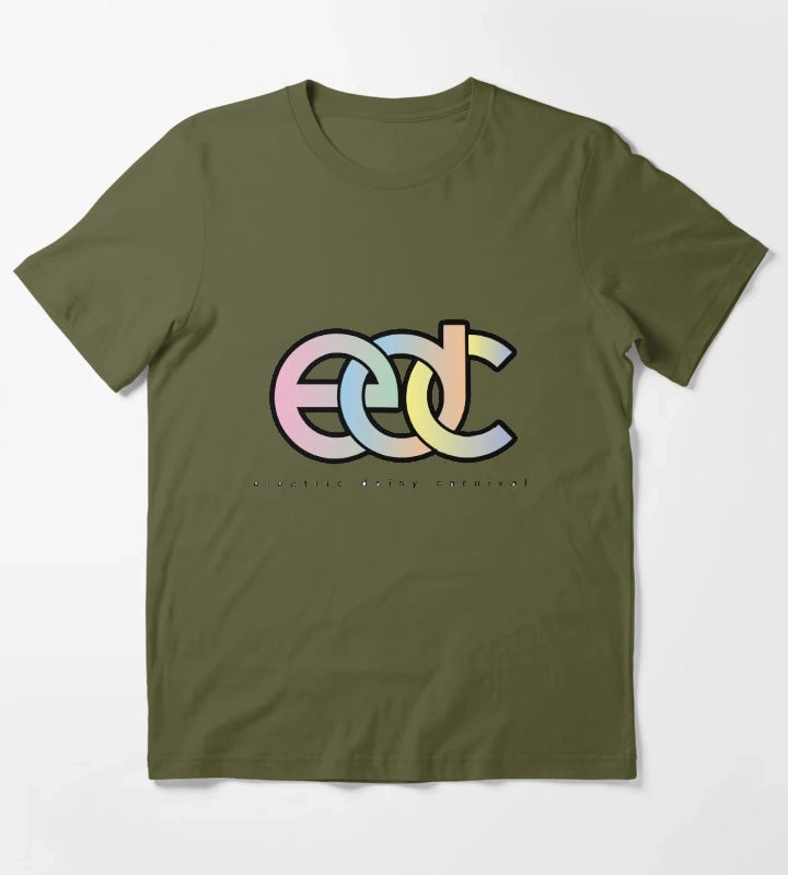 Electric Daisy Carnival EDC Logo pastel gradient T-Shirt Olive Green