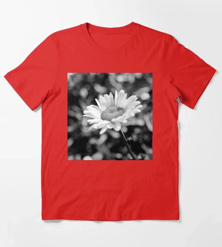 Elegant Daisy Flower In Black And White T-Shirt Red