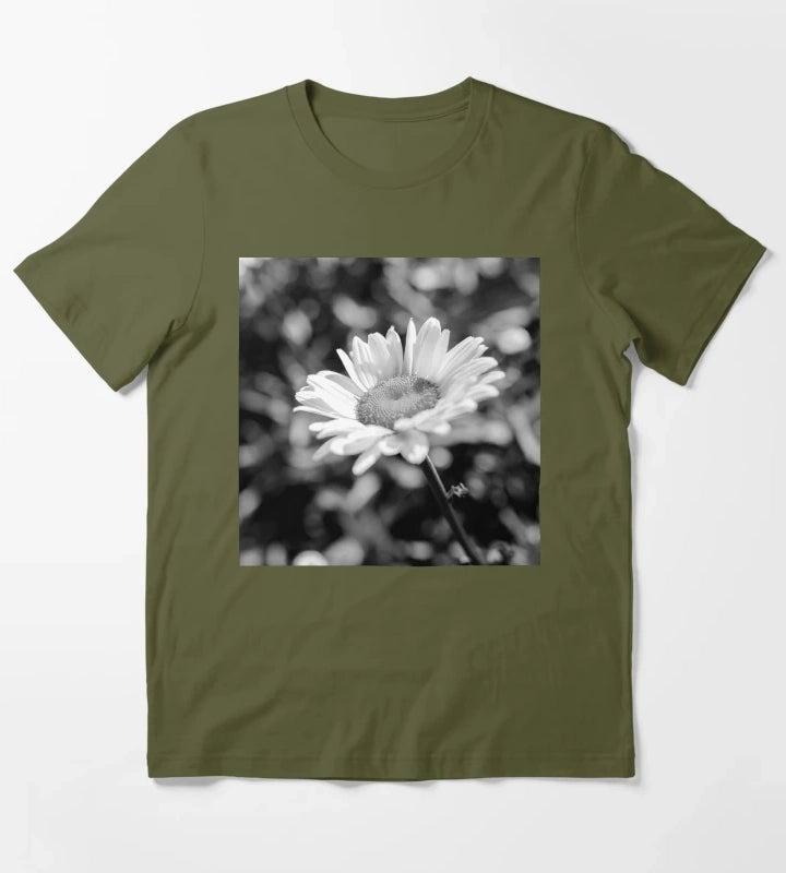 Elegant Daisy Flower In Black And White T-Shirt Olive Green