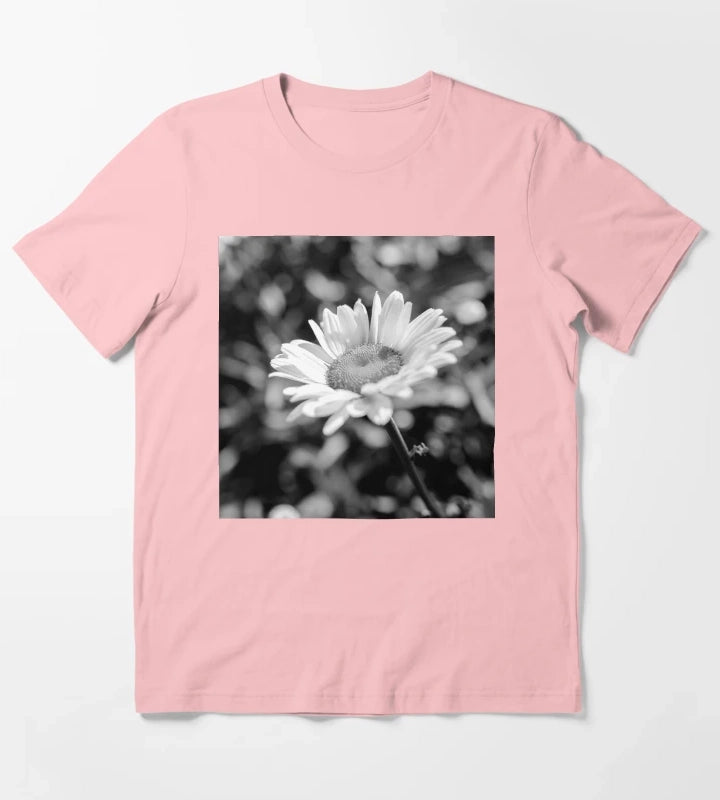 Elegant Daisy Flower In Black And White T-Shirt Dark Grey