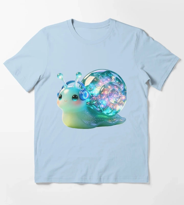 Emerald Snail Groovy Disco Ball Party Neon Music T-Shirt Sky Blue