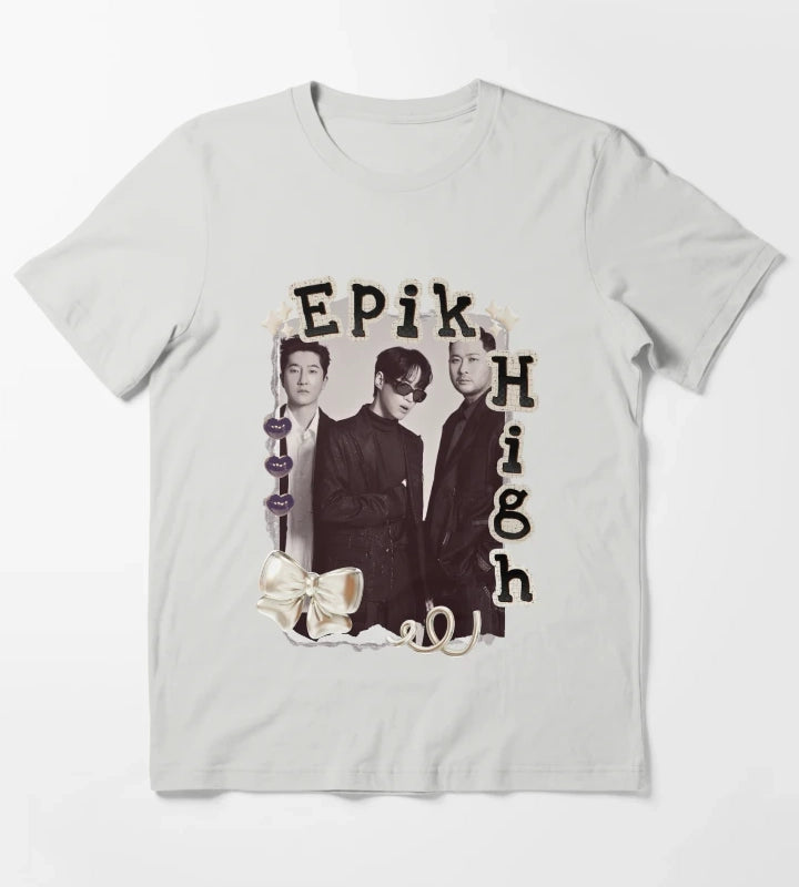 Epik High Y2K Preppy Collage Design T-Shirt Light Grey