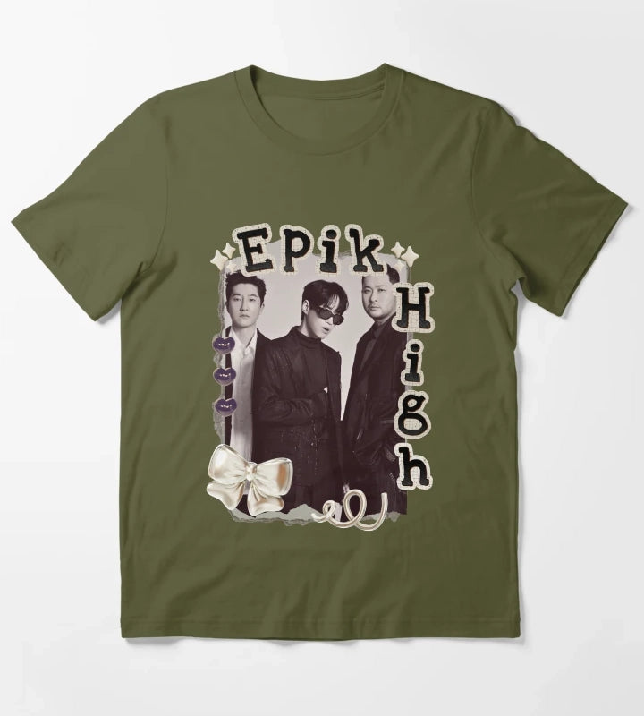 Epik High Y2K Preppy Collage Design T-Shirt Olive Green