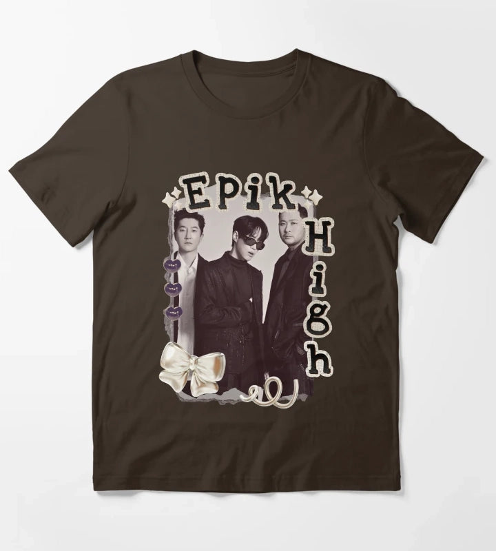 Epik High Y2K Preppy Collage Design T-Shirt Brown