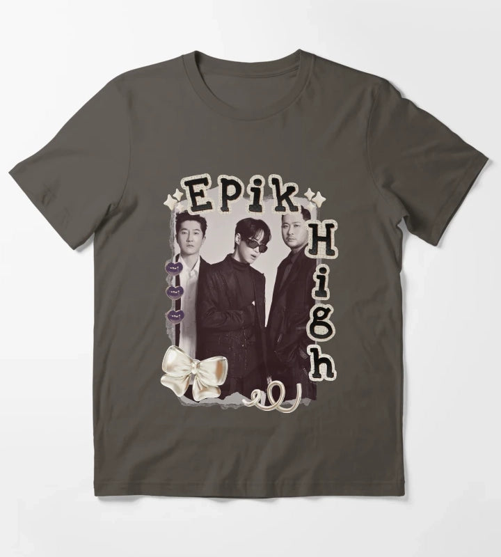 Epik High Y2K Preppy Collage Design T-Shirt Dark Grey