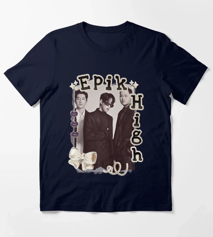 Epik High Y2K Preppy Collage Design T-Shirt Navy