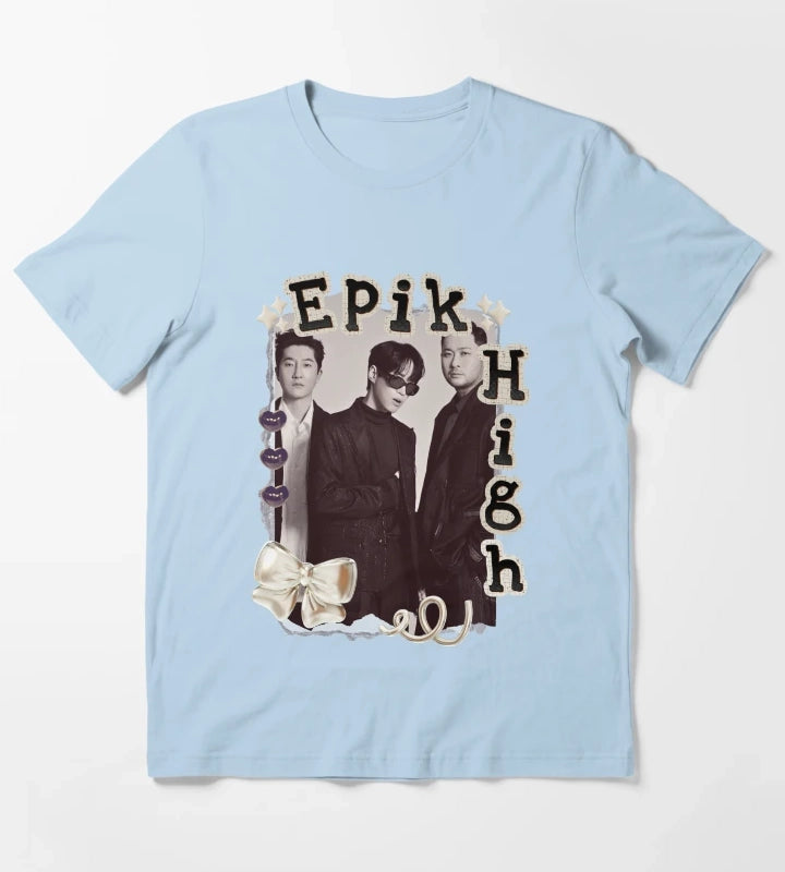 Epik High Y2K Preppy Collage Design T-Shirt Sky Blue