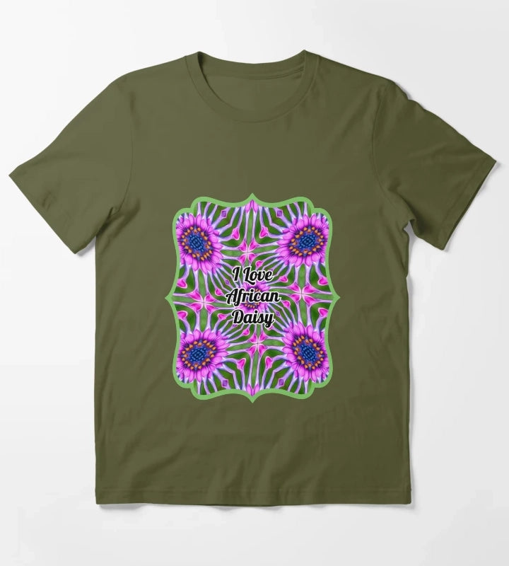 Esthetic Daisy Pattern T-Shirt Olive Green