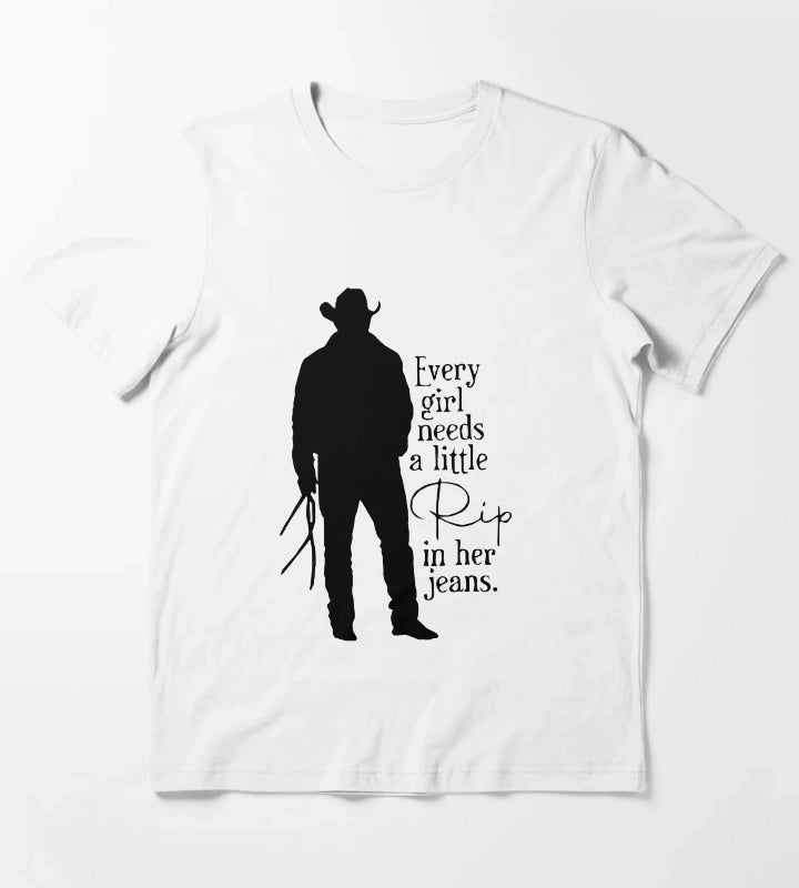 Every Girl Needs A Little Rip In Her Jeans Sweatshirt And TShirt Trendy Movie Season 5 Shirt Gift For RIP Lovers Shirt Gift For Girls T-Shirt White