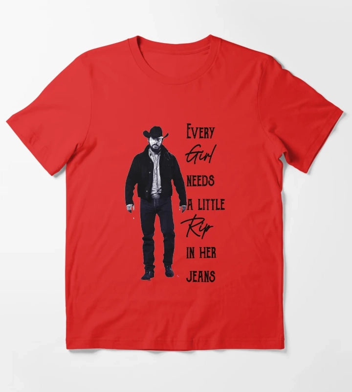 Every girl needs a little rip in her jeans For fans of Yellowstone and Dutton Ranch T-Shirt Red