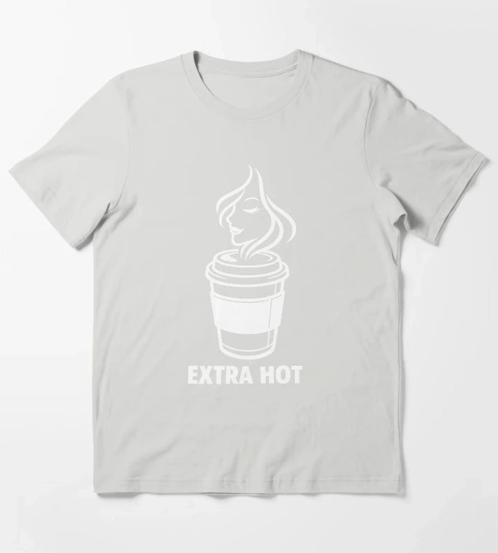 Extra Hot Coffee Cup Minimalist Line Art T-Shirt Light Grey