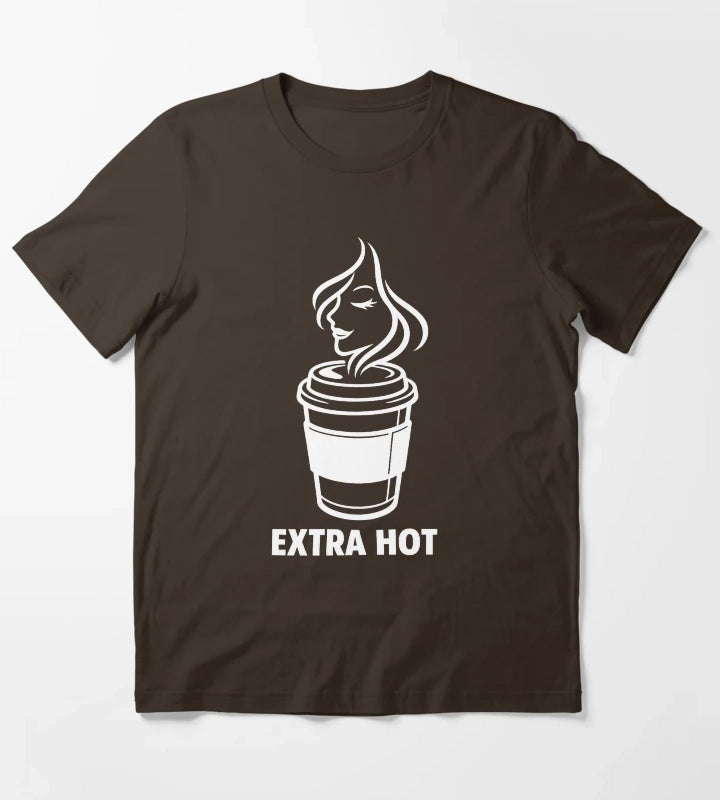 Extra Hot Coffee Cup Minimalist Line Art T-Shirt Brown