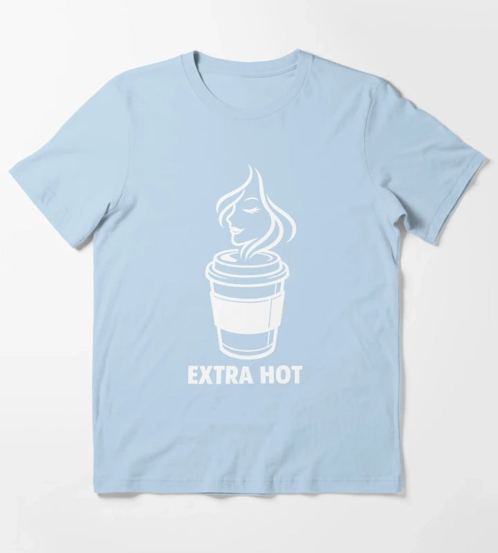 Extra Hot Coffee Cup Minimalist Line Art T-Shirt Sky Blue