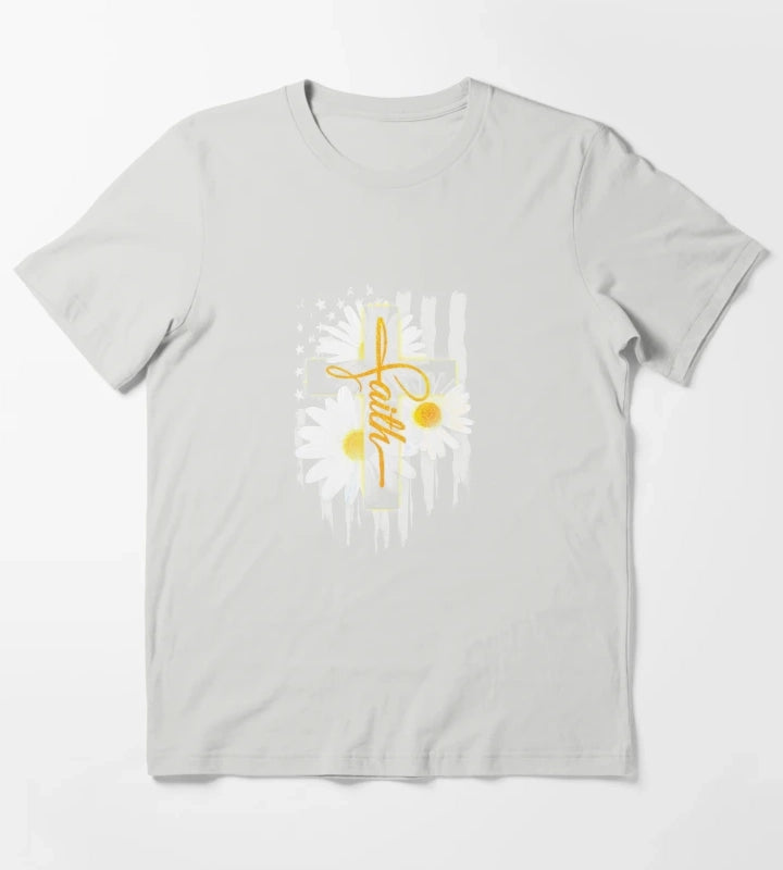 Faith Flag Daisy Tee T-Shirt Light Grey