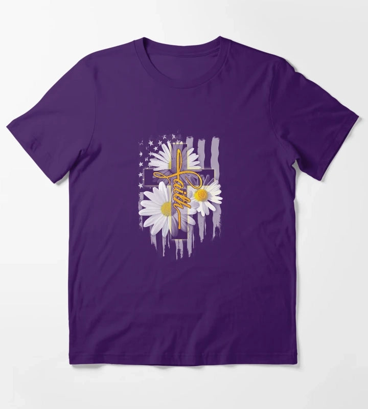 Faith Flag Daisy Tee T-Shirt Purple