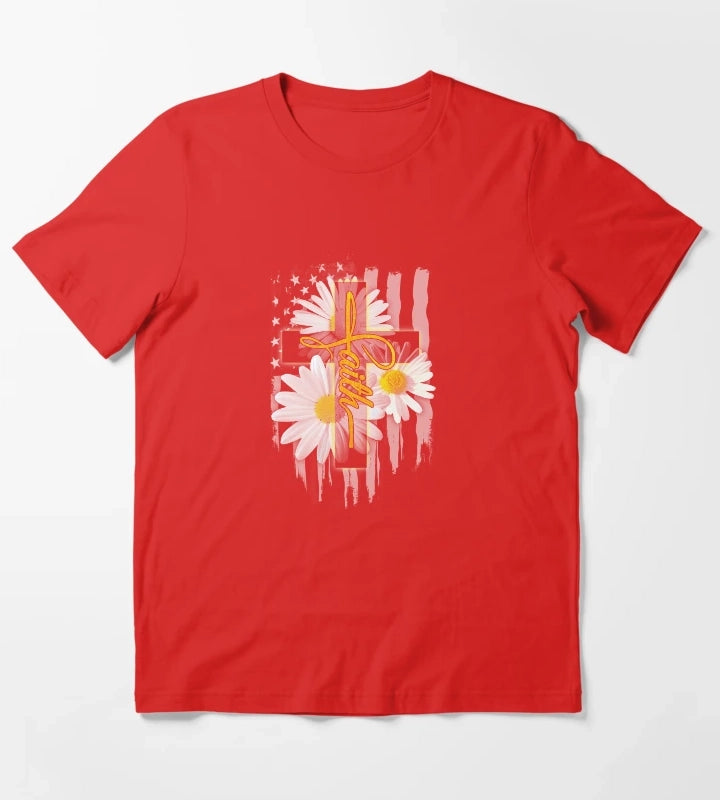 Faith Flag Daisy Tee T-Shirt Red