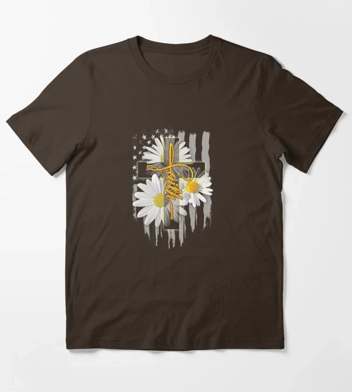 Faith Flag Daisy Tee T-Shirt Brown