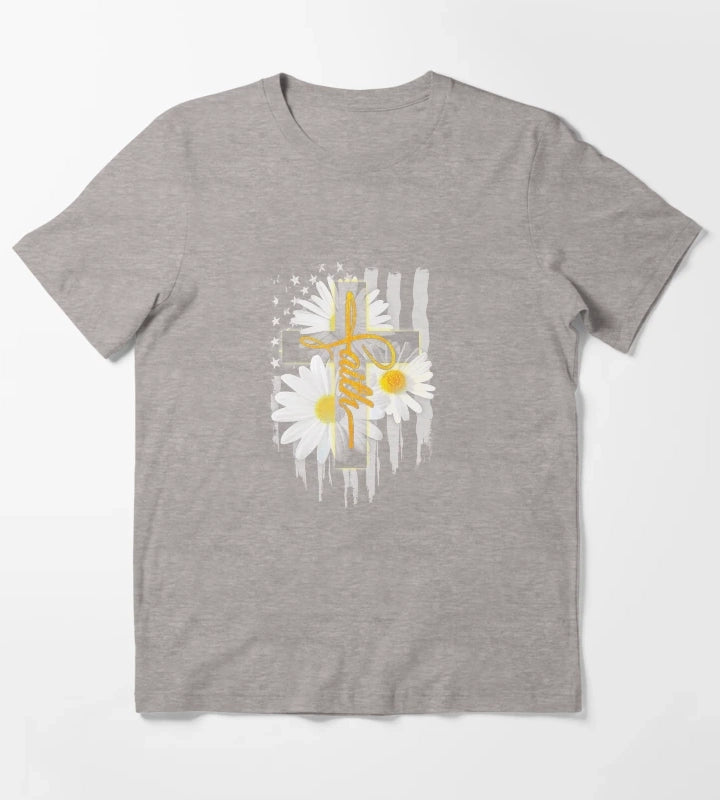 Faith Flag Daisy Tee T-Shirt Heather Grey