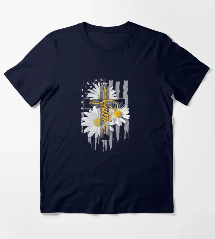 Faith Flag Daisy Tee T-Shirt Navy