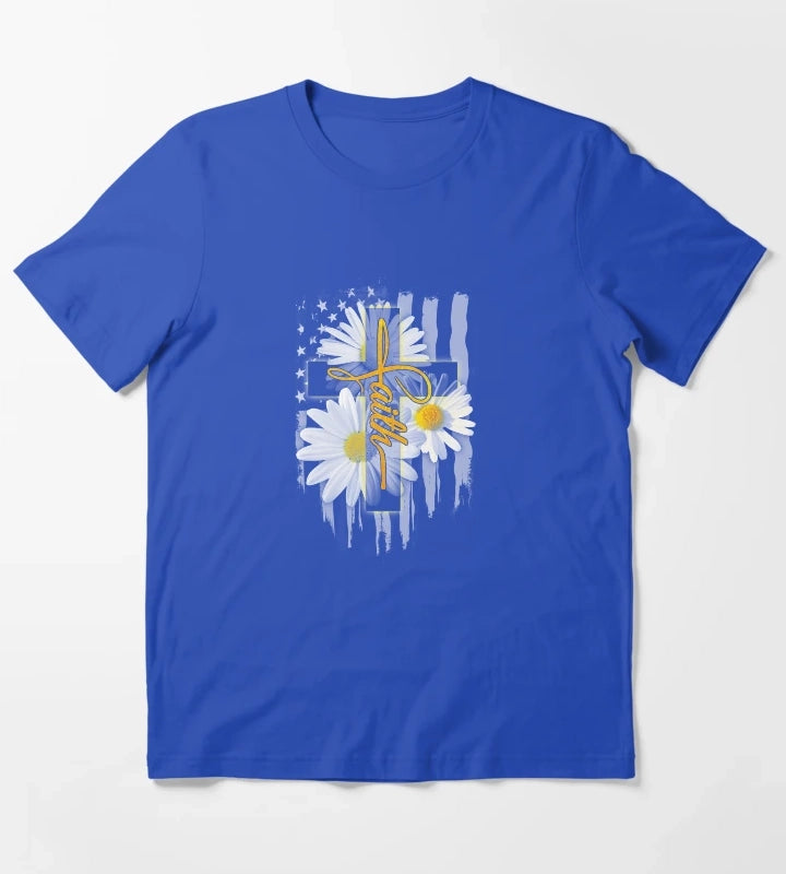 Faith Flag Daisy Tee T-Shirt Blue
