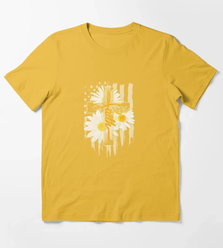 Faith Flag Daisy Tee T-Shirt Yellow