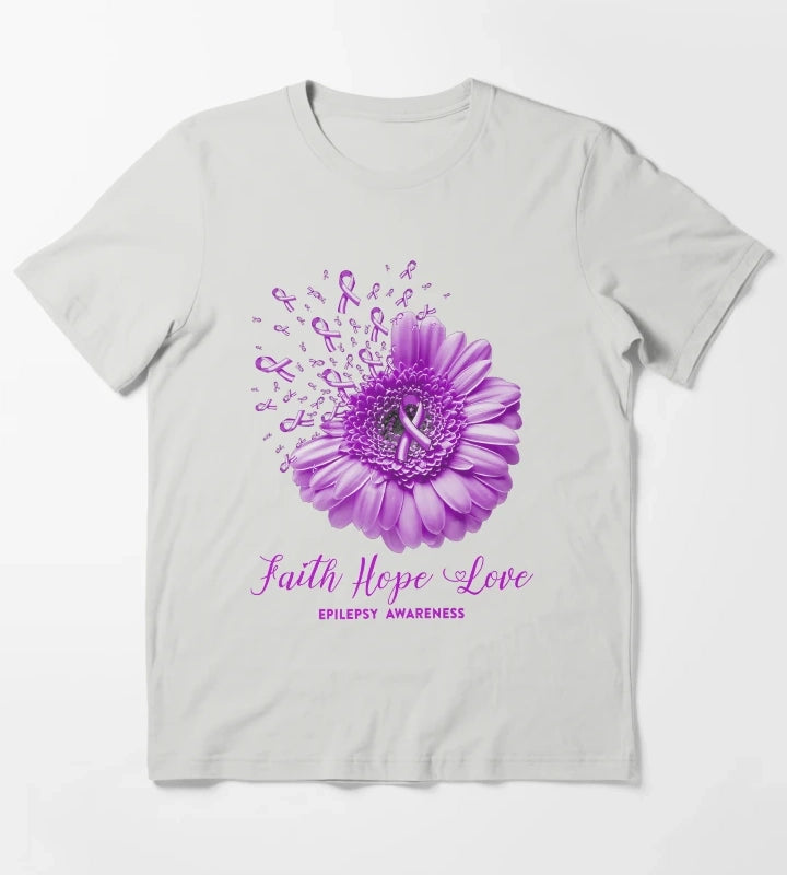 Faith Hope Love Epilepsy Awareness T-Shirt Light Grey