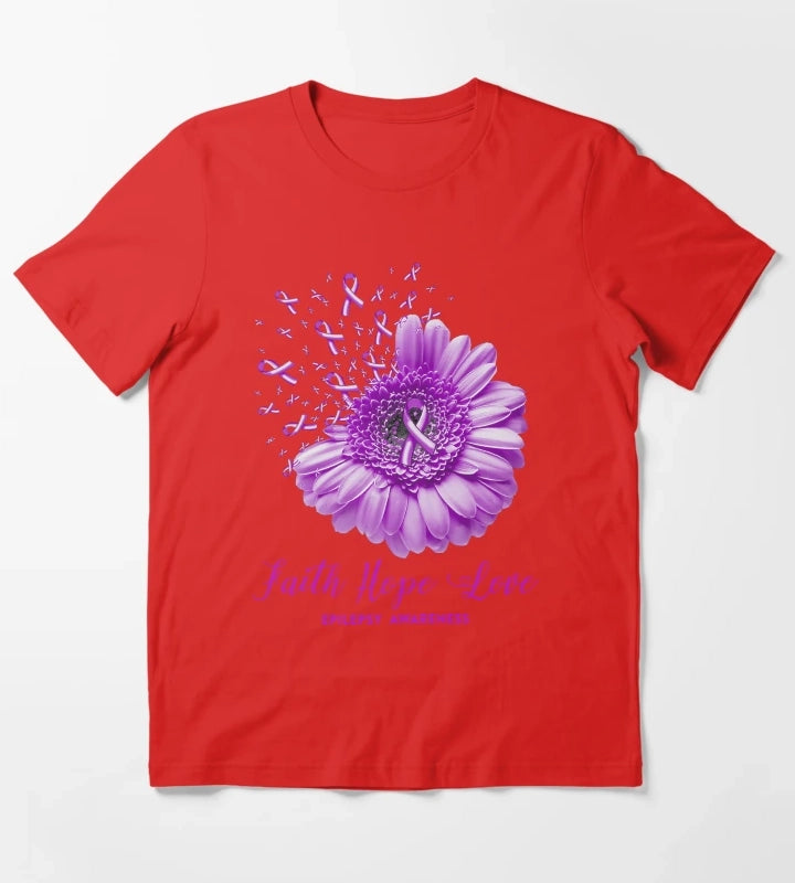 Faith Hope Love Epilepsy Awareness T-Shirt Red