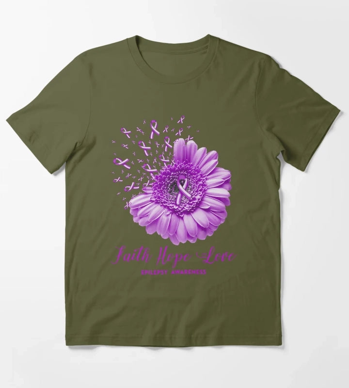 Faith Hope Love Epilepsy Awareness T-Shirt Olive Green