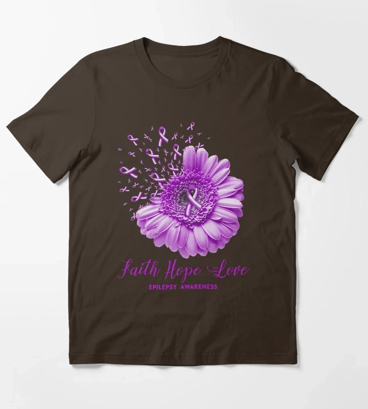 Faith Hope Love Epilepsy Awareness T-Shirt Brown