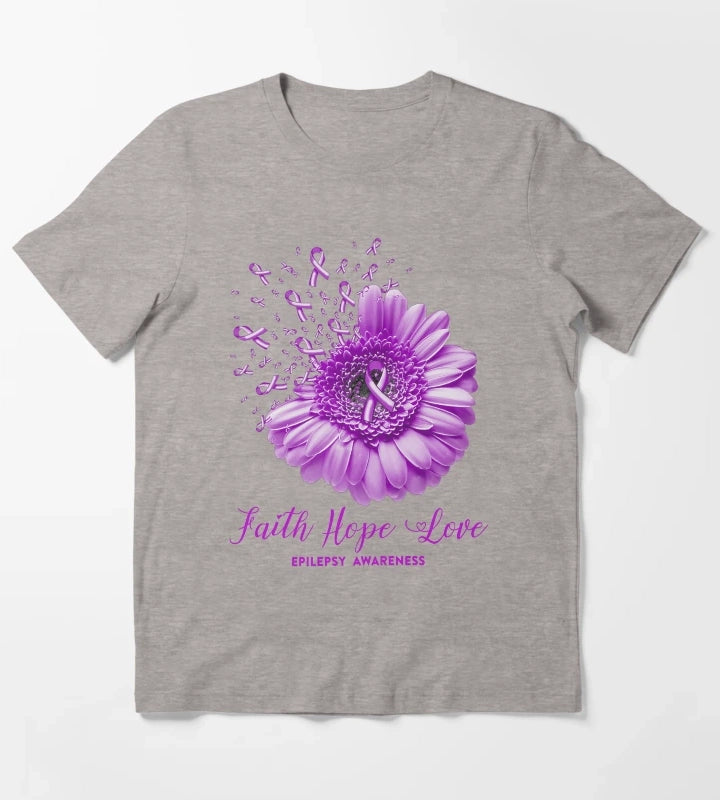 Faith Hope Love Epilepsy Awareness T-Shirt Heather Grey