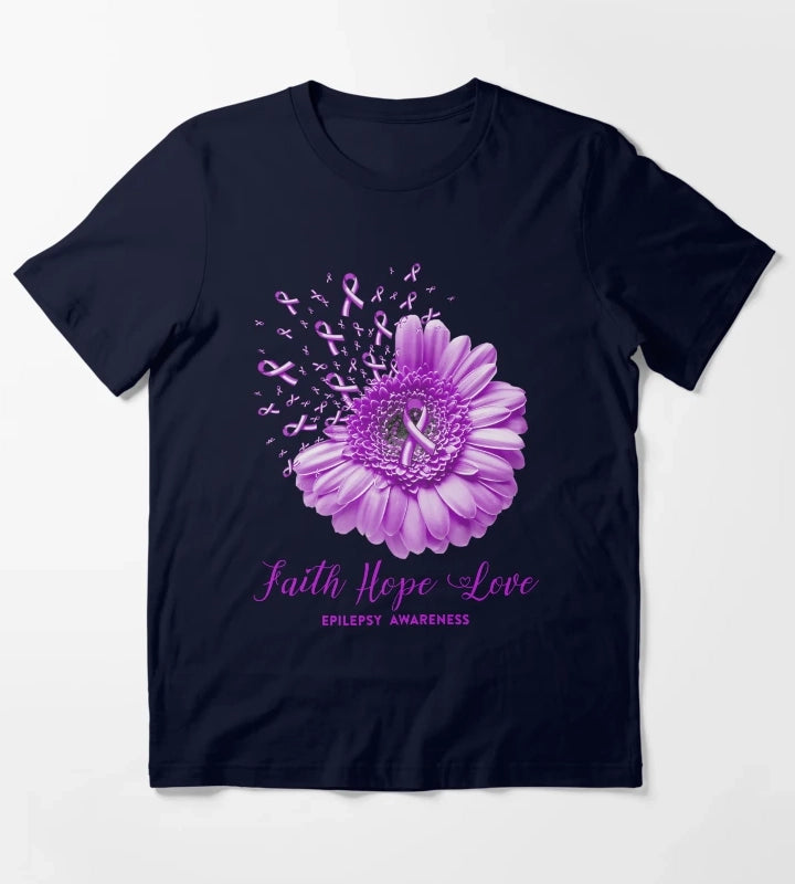 Faith Hope Love Epilepsy Awareness T-Shirt Navy