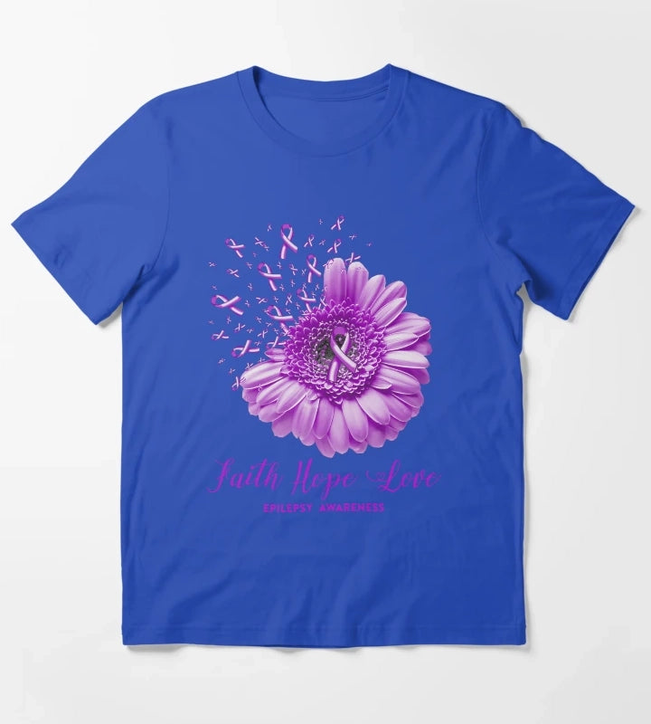 Faith Hope Love Epilepsy Awareness T-Shirt Blue