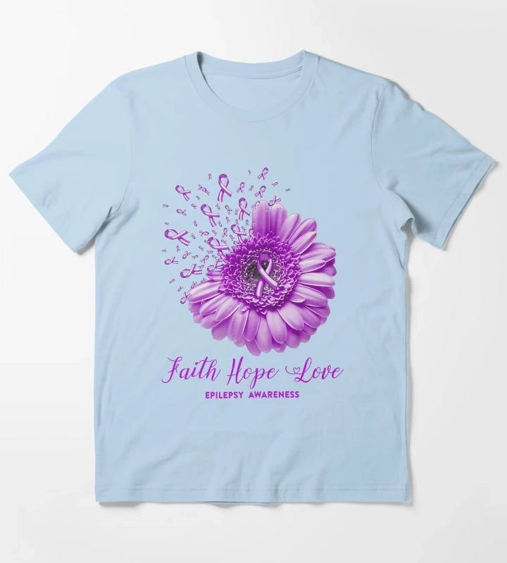 Faith Hope Love Epilepsy Awareness T-Shirt Sky Blue
