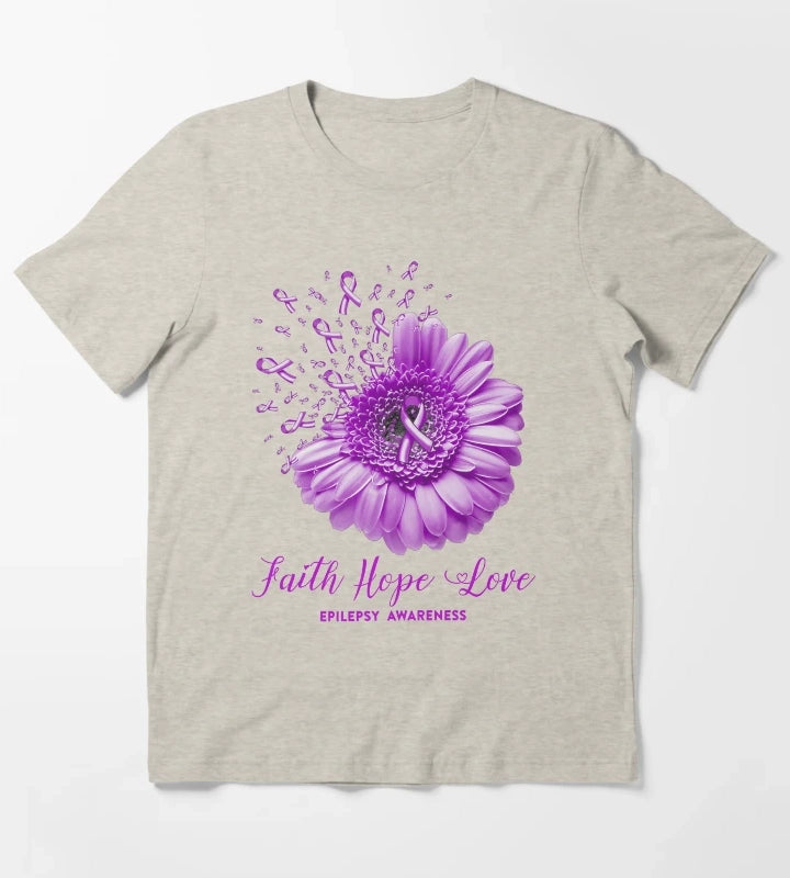 Faith Hope Love Epilepsy Awareness T-Shirt Cream