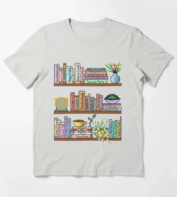 Fanfic Bookshelf T-Shirt Light Grey