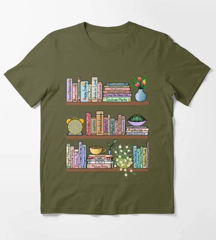 Fanfic Bookshelf T-Shirt Olive Green